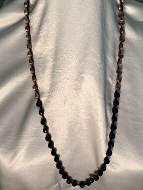 Lucky Macrame Blk Glass/ Brass Necklace